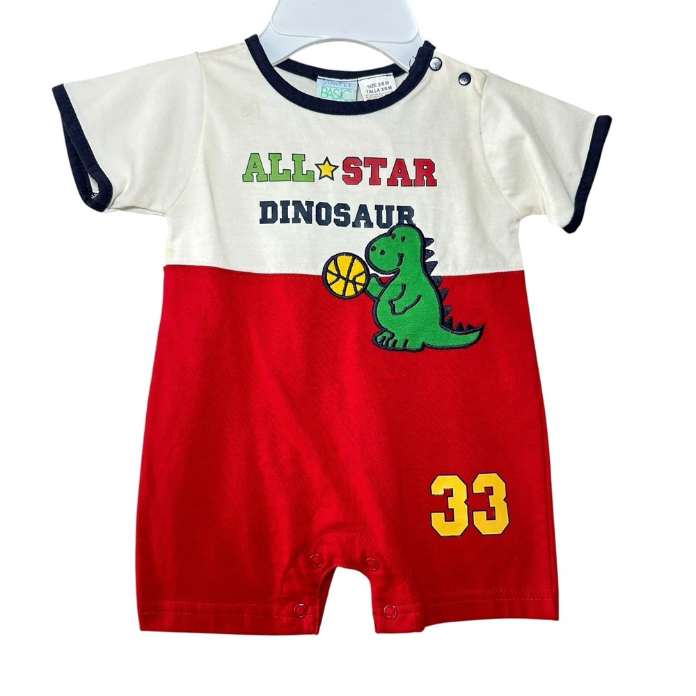 Vintage Baby Simply Basic Romper 3–6M All-Star Dinosaur Basketball Red One Piece
